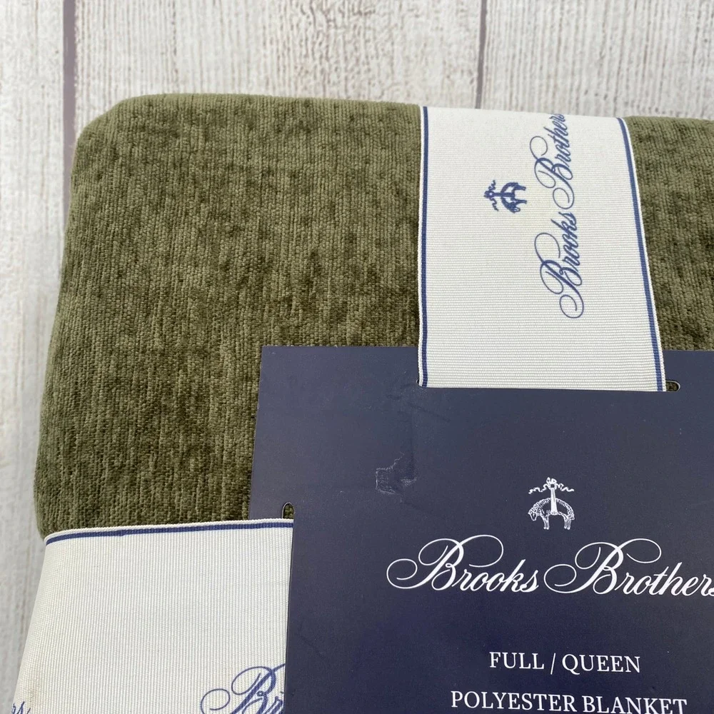 Brooks Brothers Blanket Full Queen Olive Green Textured Classic Cozy Earthy